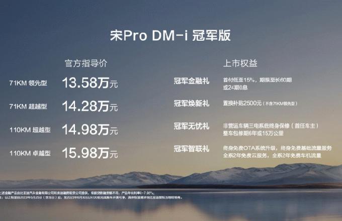 入门即高配，宋Pro DM-i冠军版13.58万元起，也是要掀桌子 